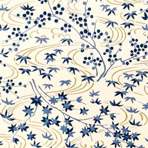 Origami Papier - Washi Papier - Yuzen Papier - Chiyogami Papier - Verschiedene Packungsgrößen - Blaue Ahornblätter auf Creme - #0939