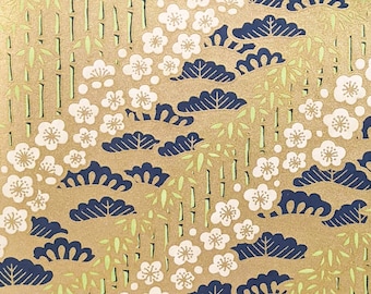 Origami Paper - Washi Paper - Yuzen Paper - Chiyogami Paper - Various Pack Sizes - Plum Blossoms & Bamboo on Gold - #1030