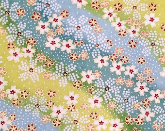 Origami Paper - Washi Paper - Yuzen Paper - Chiyogami Paper - Various Pack Sizes - Cherry Blossoms on Blue & Green - #0682