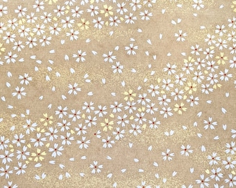 Japanese Paper - Origami Paper - Washi Paper - Yuzen Paper - Chiyogami Paper - White & Gold Cherry Blossoms on Brown - #0618