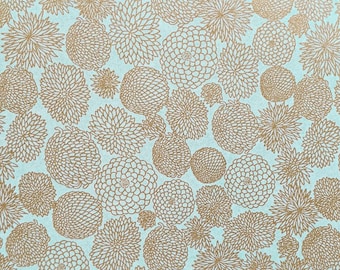 Origami Paper - Washi Paper - Yuzen Paper - Chiyogami Paper - Various Pack Sizes - Small Gold Chrysanthemums on Turquoise - #0977