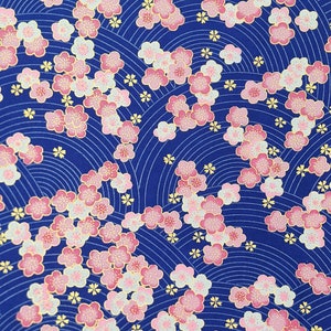 Origami Papier - Washi Papier - Yuzen Papier - Chiyogami Papier - Verschiedene Packungsgrößen - Rosa Pflaumenblüten auf Blau - #0877