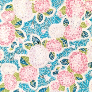 Origami Papier - Origami Papier - Yuzen Papier - Chiyogami Papier - Verschiedene Packungsgrößen - Rosa & Blaue Hortensien - #0988