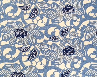 Japanese Paper - Origami Paper - Washi Paper - Yuzen Paper - Chiyogami Paper - Large Blue Peonies 0029