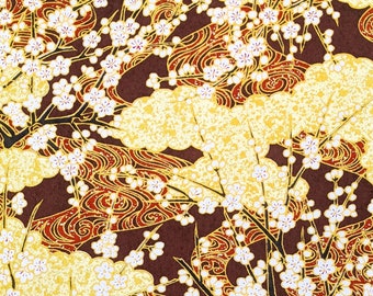 Origami Paper - Washi Paper - Yuzen Paper - Chiyogami Paper - White Plum Blossom Branches on Red & Brown - #0668