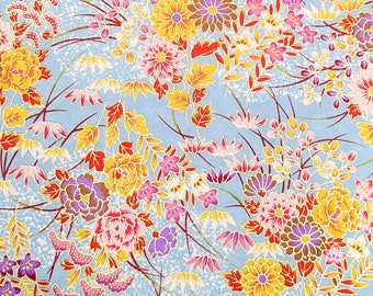 Japanese Paper - Origami Paper - Washi Paper - Yuzen Paper - Chiyogami Paper - Spring Flowers on Light Blue - #0613