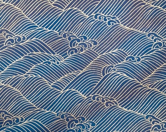 Origami Paper - Washi Paper - Yuzen Paper - Chiyogami Paper - Various Pack Sizes - Gold Waves on Blue - #1017