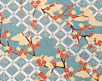 Origami Paper - Washi Paper - Yuzen Paper - Chiyogami Paper - Various Pack Sizes - Checkered Plum Blossom Branches on Blue - #0881