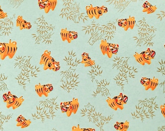 Origami Paper - Washi Paper - Yuzen Paper - Chiyogami Paper - Various Pack Sizes - Tigers on Turquoise - #0898