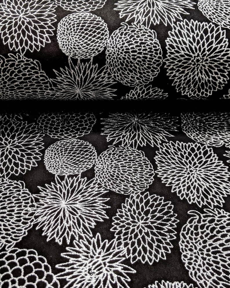 Origami Paper Washi Paper Yuzen Paper Chiyogami Paper Various Pack Sizes 909 Large Silver Chrysanthemums on Black 0909 image 3