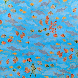 Origami Papier - Washi Papier - Yuzen Papier - Chiyogami Papier - verschiedene Packungsgrößen - Delfine & Fische auf Blau - #0850