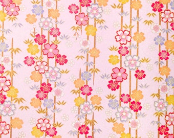 Japanese Paper - Origami Paper - Washi Paper - Yuzen Paper - Chiyogami Paper - Cherry Blossoms & Bamboo on Pearlescent Pink - #0993