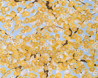 Origami Paper - Washi Paper - Yuzen Paper - Chiyogami Paper - Various Pack Sizes - Yellow Plum Blossom Tree on Blue - #0806