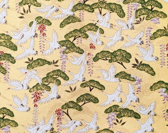 Japanese Paper - Origami Paper - Washi Paper - Yuzen Paper - Chiyogami Paper - Cranes & Wisteria on Gold - #0828