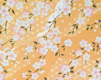 Japanese Paper - Origami Paper - Washi Paper - Yuzen Paper - Chiyogami Paper - Pink Cherry Blossoms on Orange - #0797
