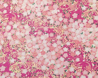 Japanese Paper - Origami Paper - Washi Paper - Yuzen Paper - Chiyogami Paper - Pink & White Cherry Blossoms on Pearlescent Pink - #0824