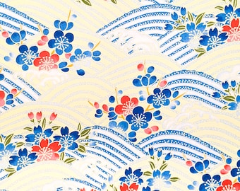 Japanese Paper - Origami Paper - Washi Paper - Yuzen Paper - Chiyogami Paper - Waves & Blossoms - #1009