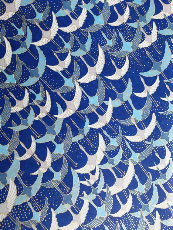 Origami Paper Washi Paper Yuzen Paper Chiyogami Paper Various Pack Sizes Blue White Cranes On Blue 083