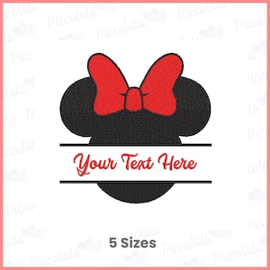 Minnie Head Embroidery Design | Cute Minnie Inspired Head with Custom Text | Machine Embroidery File – Instant Download