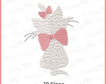Disegno per ricamo di un gattino con fiocchi (download digitale)