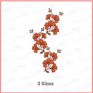 May include: An orange floral design with brown stems and leaves. The image features a vertical arrangement of flowers, with the text "3 Sizes" at the bottom. The background is white with a pink border.