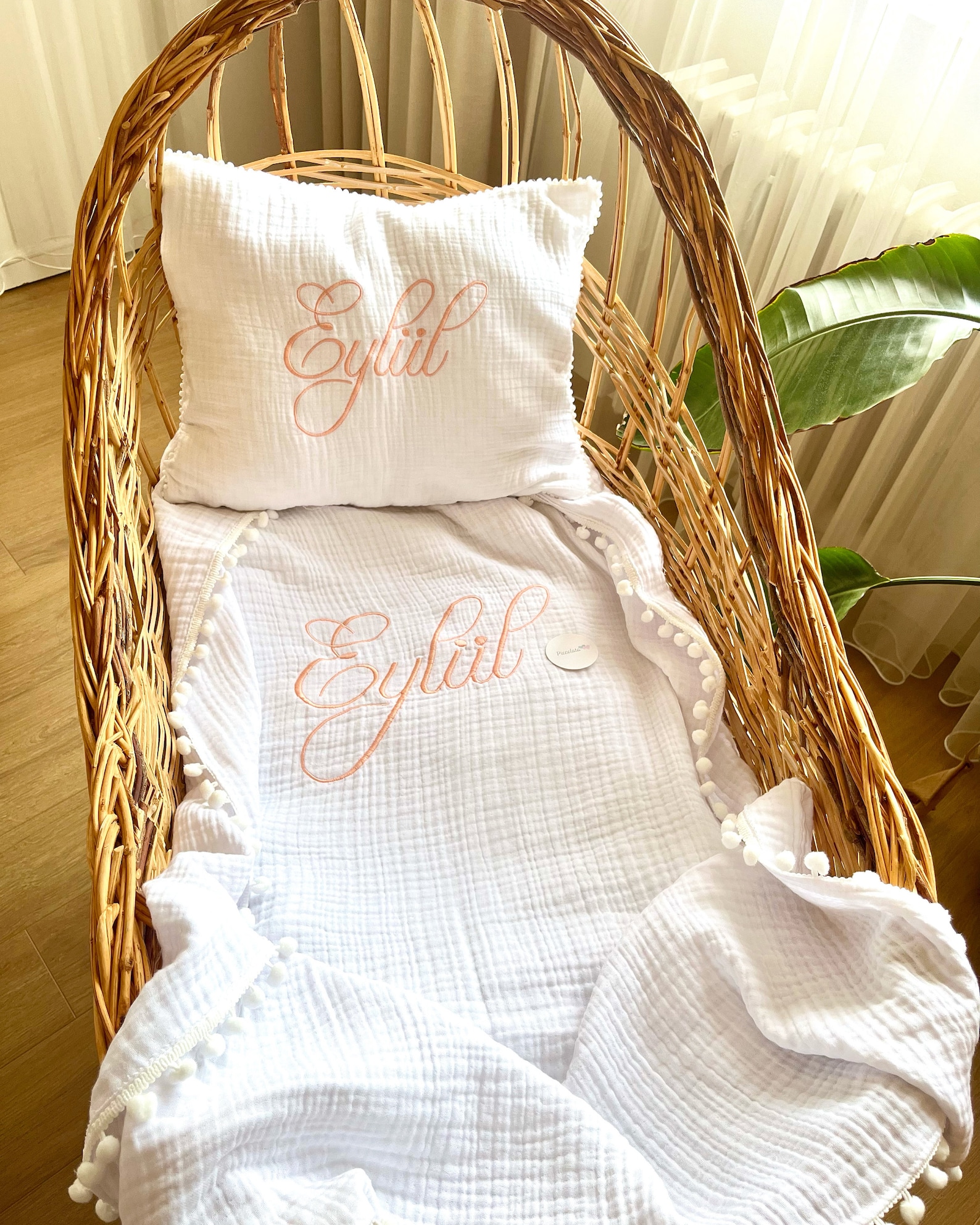 Personalized Baby Name Pillow Case and Blanket Set Custom Embroidered
