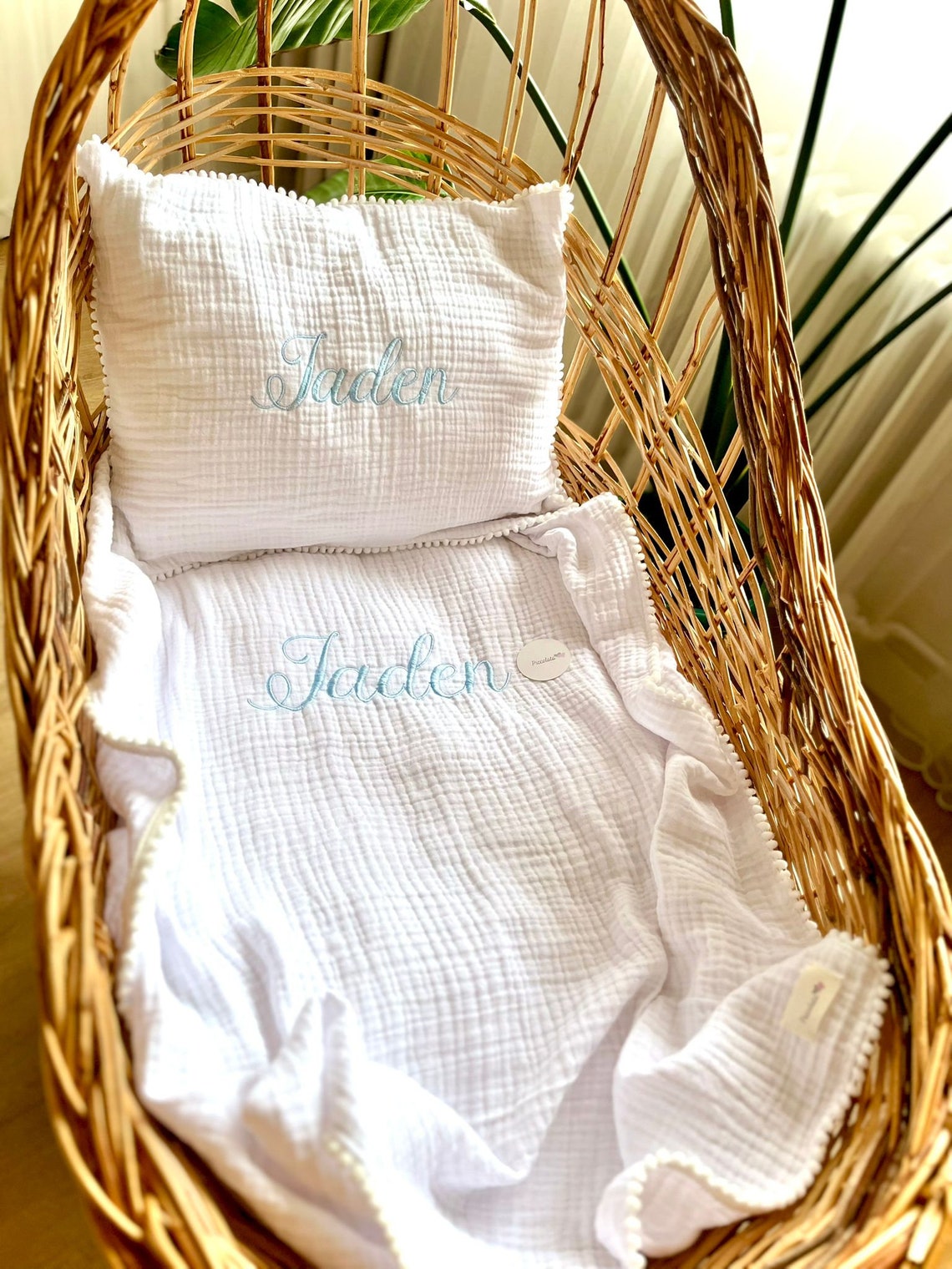 Personalized Baby Name Pillow Case and Blanket Set Custom Embroidered