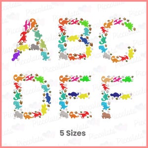 Alfabeto bordado de dinossauro | Letras de monograma de dinossauro de A a Z | Arte de letras divertida para bordado à máquina | Fonte de nome personalizada | Download instantâneo