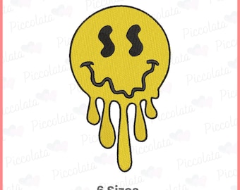 Dripping Smiley Face Embroidery Design | Y2K Streetwear Patch for Machine Embroidery | Festival & Rave | 6 Sizes | Instant Download