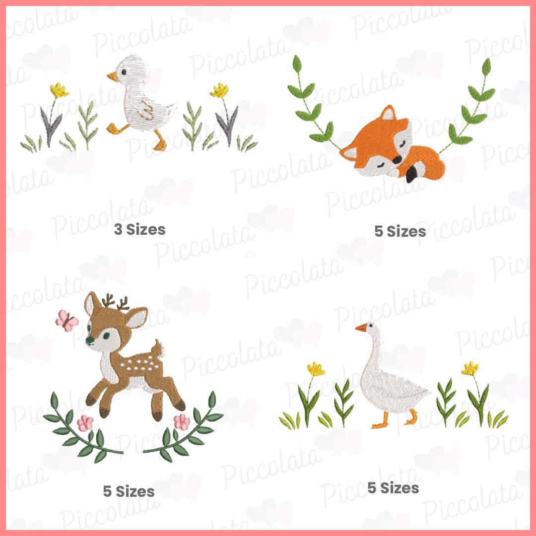 Woodland Baby Animal Embroidery Designs Bundle, Fox Deer Goose Duck ...