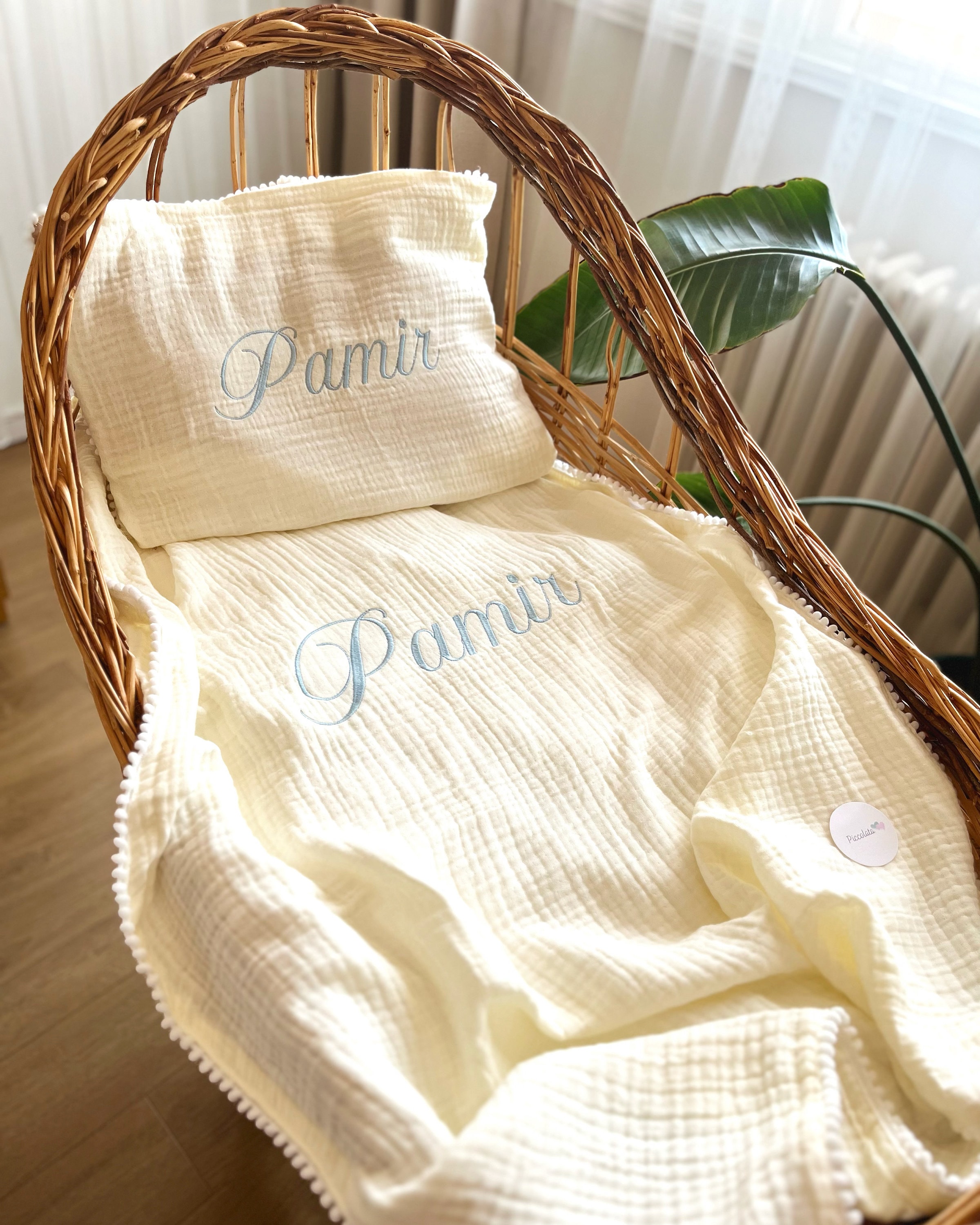 Personalized Baby Name Pillow Case and Blanket Set Custom Embroidered