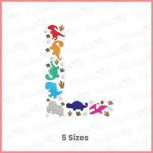 Diseño de bordado de la letra L de dinosaurio: bordado a máquina del alfabeto para niños: monograma con temática de dinosaurios: descarga instantánea