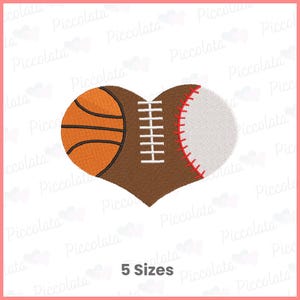 Sports Lover Digital Embroidery Design | Heart-Shaped Basketball, Football & Baseball Pattern | Instant Download