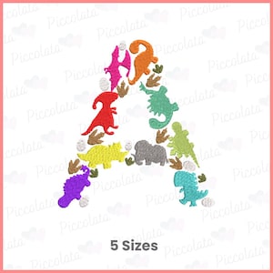 Borduurontwerp dinosaurus letter A – kinderalfabet machineborduurwerk – monogram dino-thema voor jongen – direct downloaden