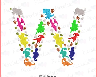 Dinosaur Letter W Embroidery Design – Kids Alphabet Machine Embroidery – Dino Theme Monogram – Instant Download