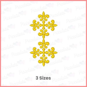 May include: A golden-yellow, symmetrical design featuring a fleur-de-lis pattern. The design is composed of two mirrored sections, each with a cross-like structure. The text "3 Sizes" is at the bottom.