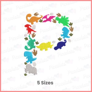 Borduurontwerp dinosaurus letter P – kinderalfabet machineborduurwerk – monogram dino-thema – direct downloaden