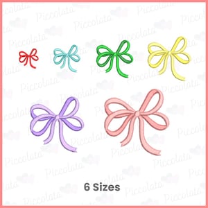Mini Bow Embroidery Design Set | Cute Ribbon Machine Embroidery File | 6 Sizes | Instant Download