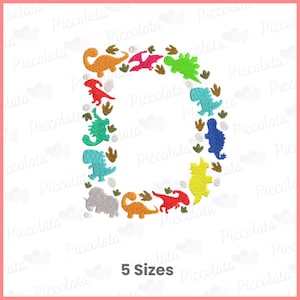 Diseño de bordado de la letra D de dinosaurio: bordado a máquina del alfabeto para niños: monograma con temática de dinosaurios: descarga instantánea