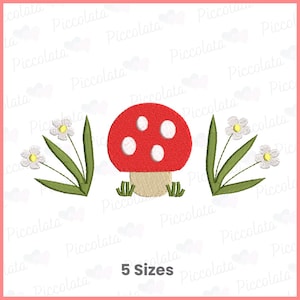 Whimsical Mushroom and Flower Embroidery Design | Nature-Inspired Pattern | 5 Sizes Available | Instant Download
