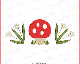 Whimsical Mushroom and Flower Embroidery Design | Nature-Inspired Pattern | 5 Sizes Available | Instant Download