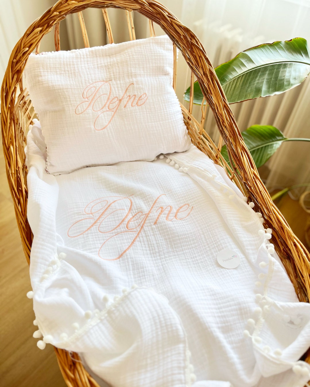 Personalized Baby Name Pillow Case and Blanket Set Custom Embroidered