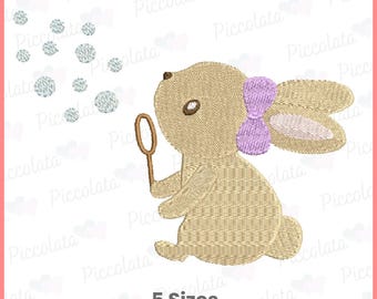 Rabbit Blowing Bubbles Embroidery Design (Digital Download)