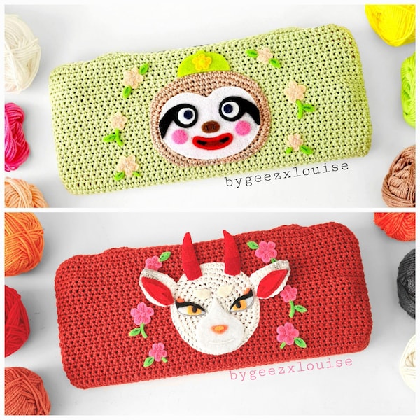 Funda de crochet para Nintendo Switch - Shino y Leif de Animal Crossing New Horizons - Bolsa con flores bordadas *lista para enviar*