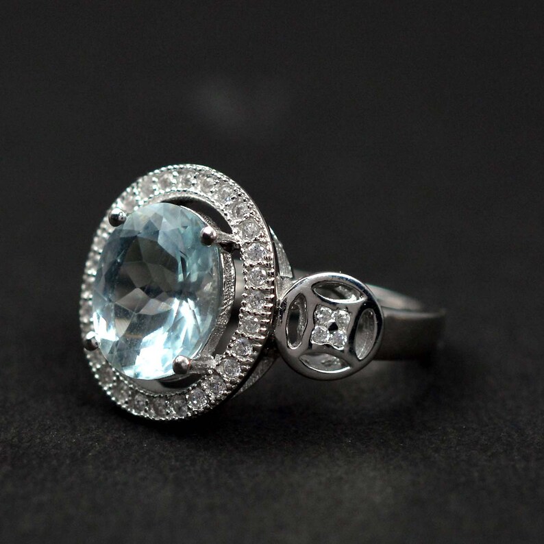 Unisex Ring 925 Silver Ring Natural Aquamarine Ring Cut Oval Aquamarine Jewelry Statement Ring Father/'s Day Gift Birthstone Ring