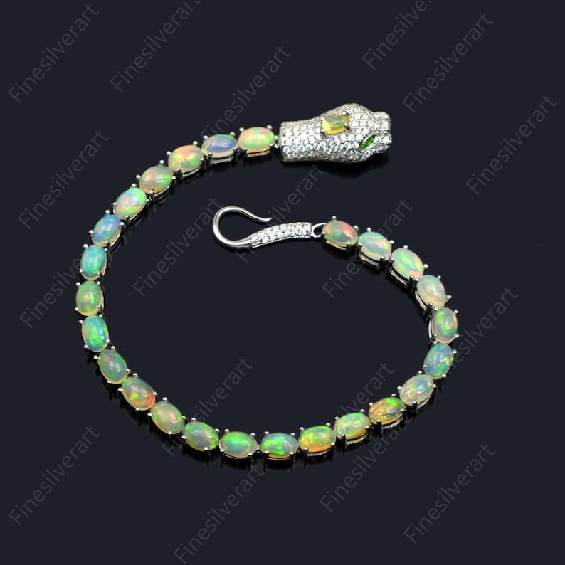 925 Sterling Silver 4 mm Round Natural Ethiopian Opal Gemstone Tennis Bracelet