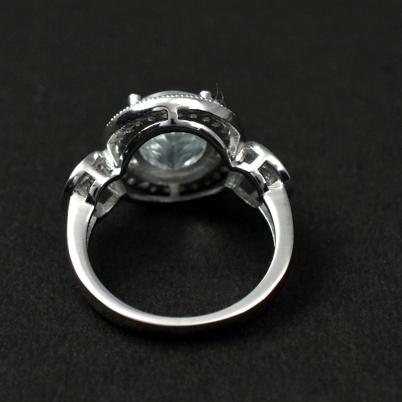 Unisex Ring 925 Silver Ring Natural Aquamarine Ring Cut Oval Aquamarine Jewelry Statement Ring Father/'s Day Gift Birthstone Ring