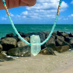 Aqua Aura Crystal Necklace, Beaded Crystal necklace, vsco style, beaded choker necklace, 90s vibes, beach necklace, dainty crystal necklace