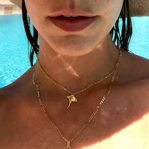 Manta Ray Necklace, Gold Manta Ray Necklace, Manta Ray Pendant, Gold Dainty Necklace, 18K Gold Plated Manta Necklace, 24K gold plated chain