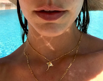 Manta Protection - Manta Ray Necklace, Gold Manta Ray Necklace, Manta Ray Pendant, Gold Dainty Necklace, 18K Gold Plated Manta Necklace